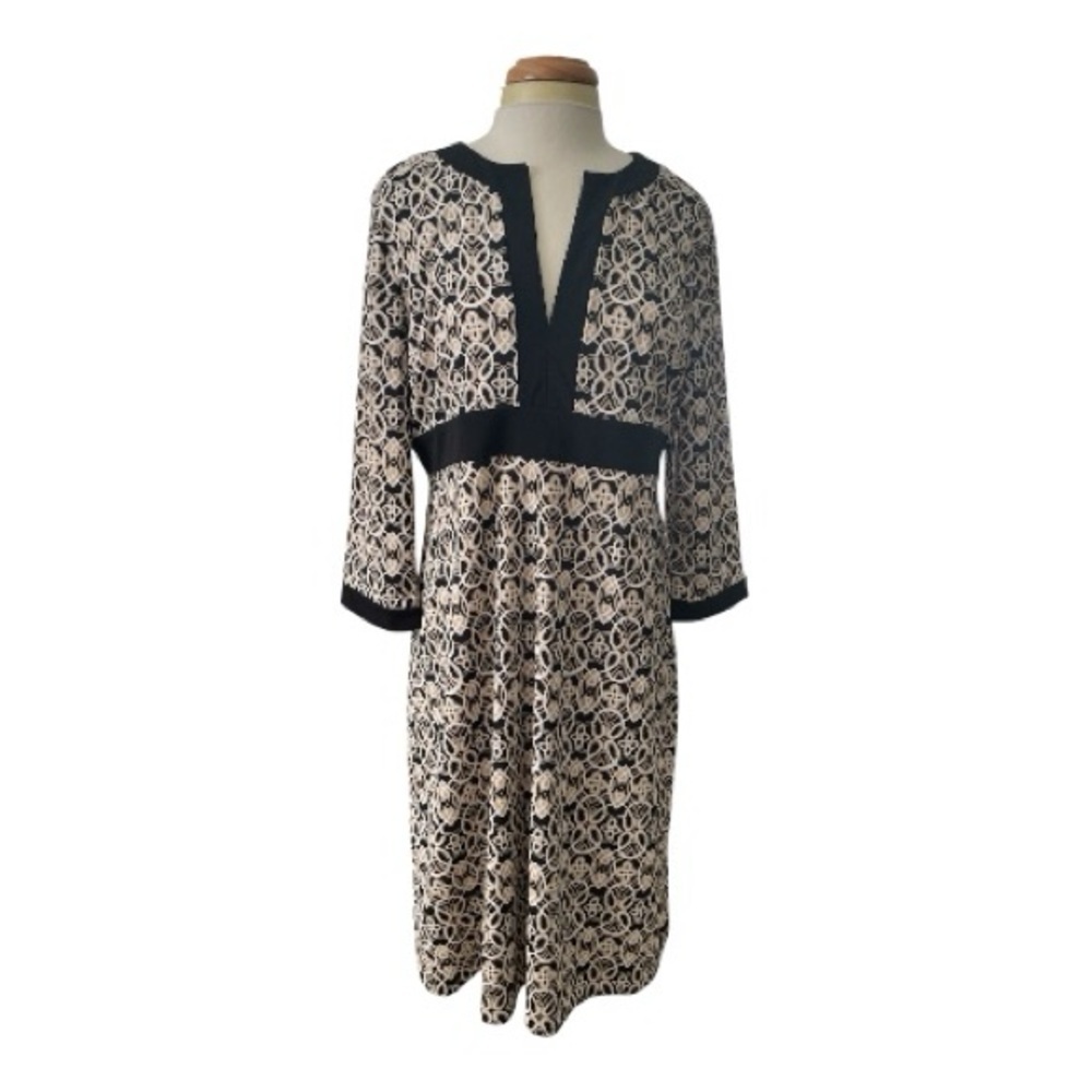Sigrid Olsen Damask Print 3/4 Sleeve Empire Waist Shift Dress